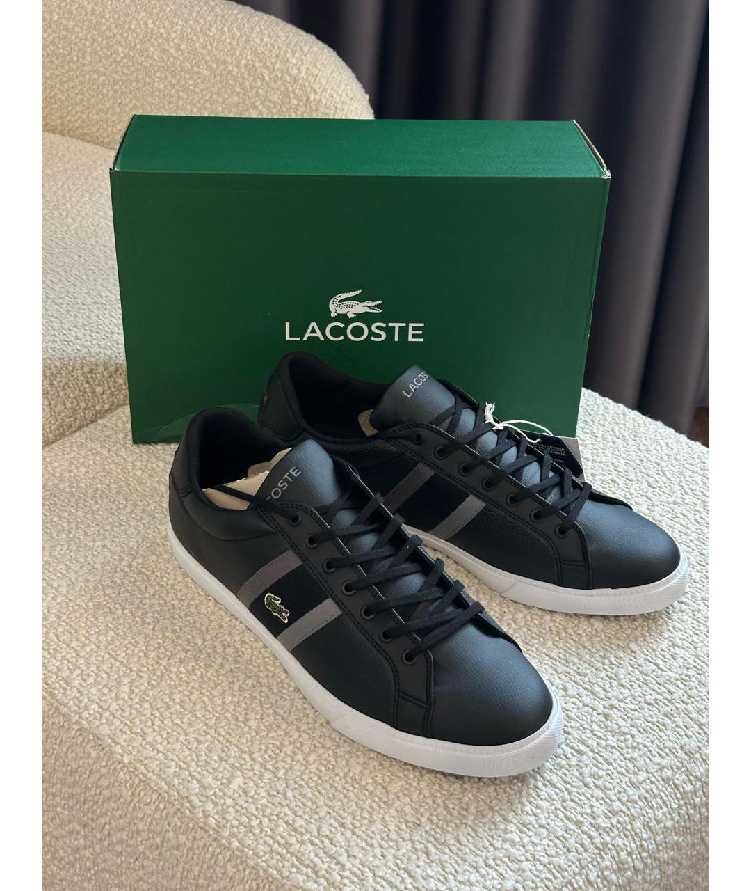 LACOSTE Черные кожаные низкие кроссовки / кеды, фото 7