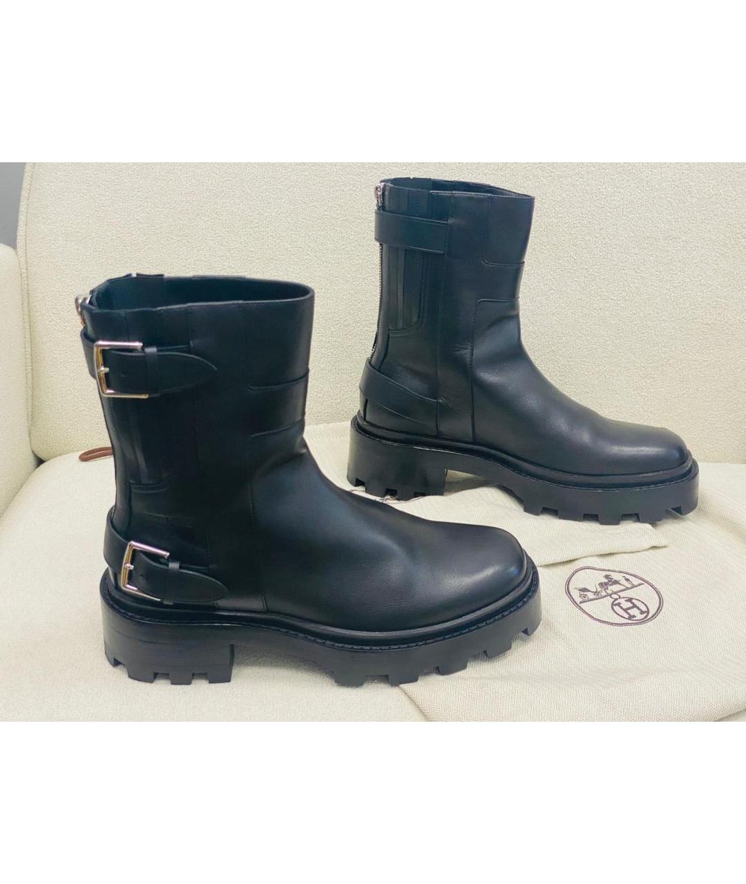 HERMES Черные кожаные ботинки, фото 8