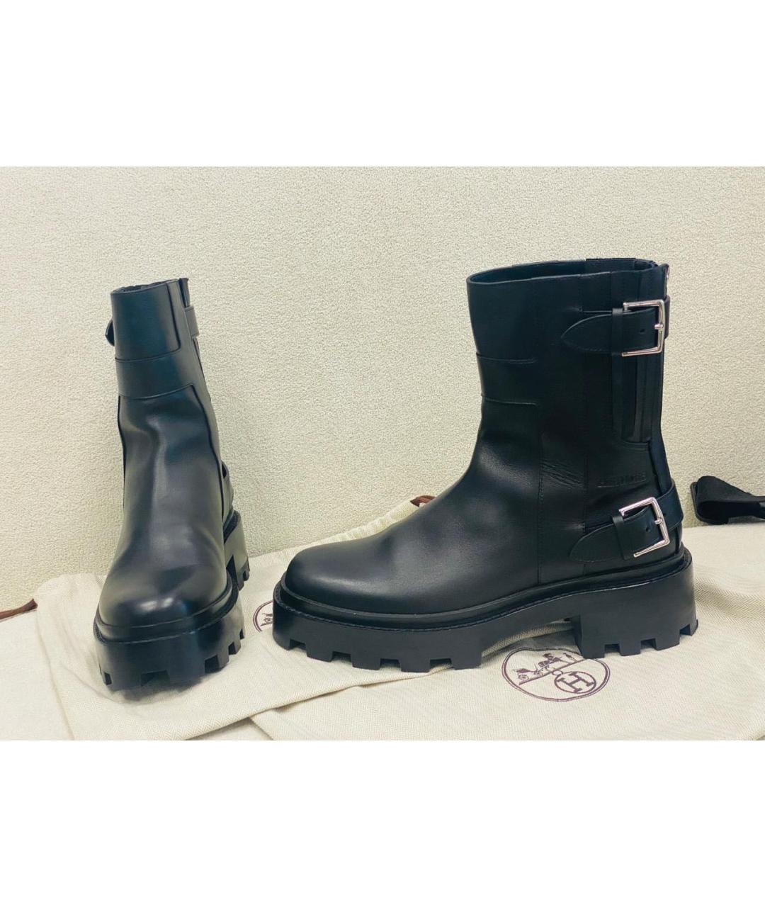 HERMES Черные кожаные ботинки, фото 9
