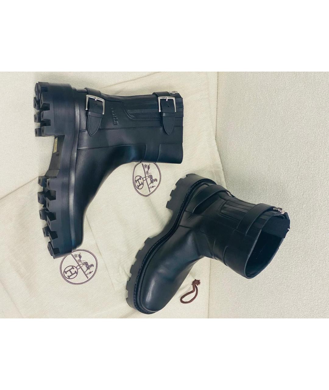 HERMES Черные кожаные ботинки, фото 7
