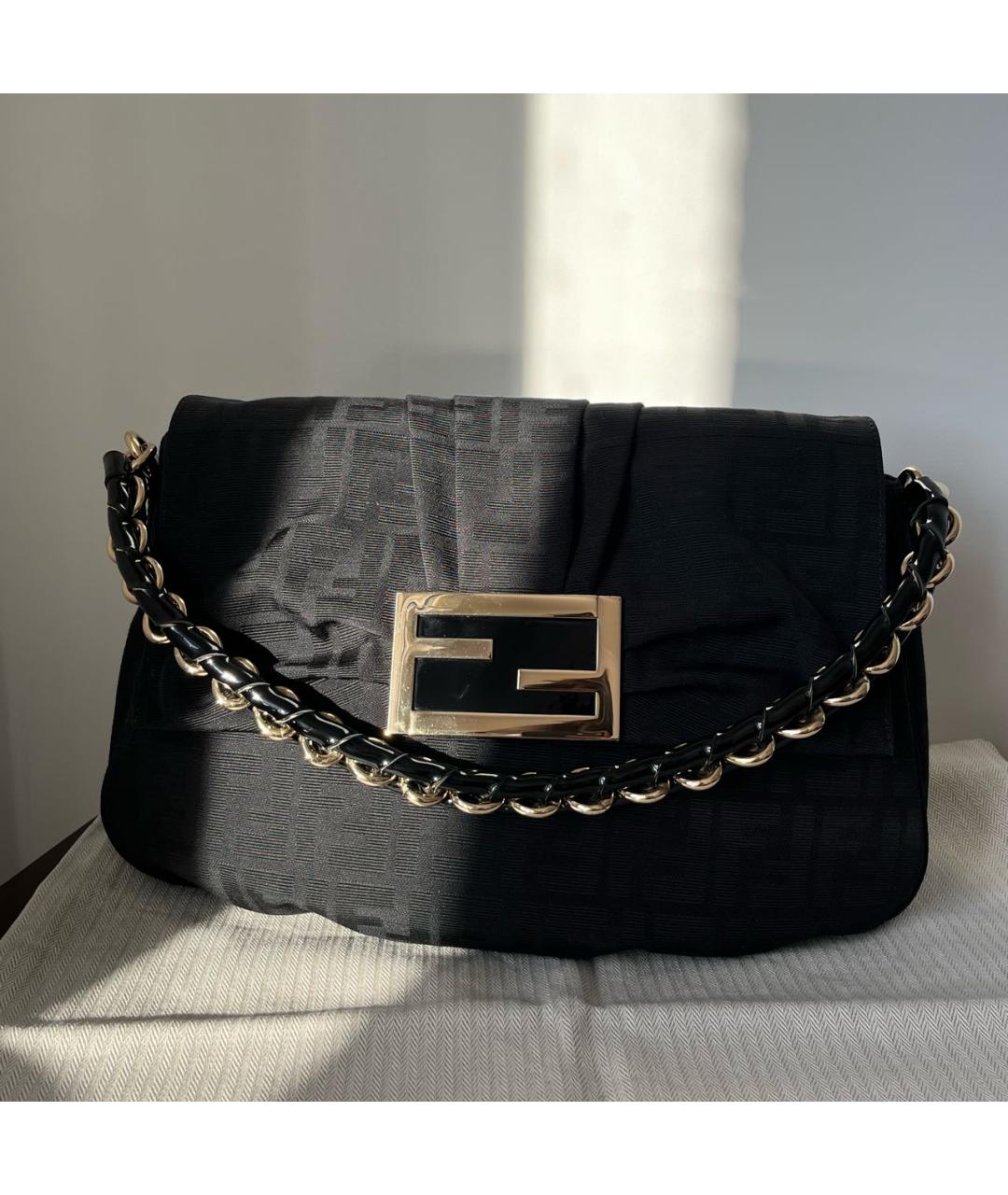 FENDI Черная жаккардовая сумка с короткими ручками, фото 2