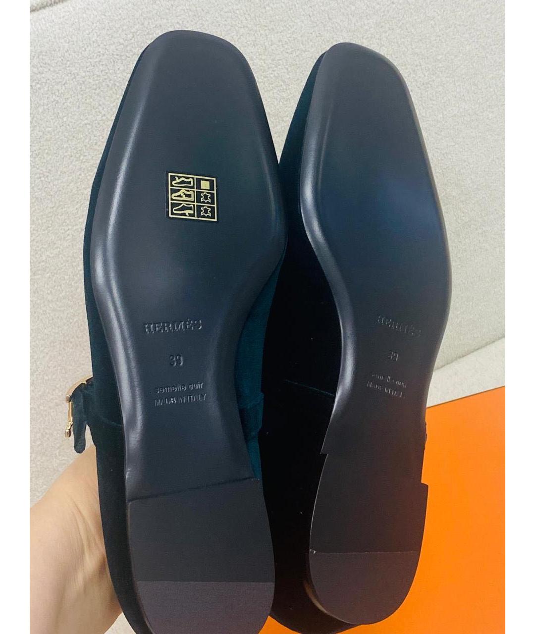 HERMES Зеленые бархатные лодочки на низком каблуке, фото 4