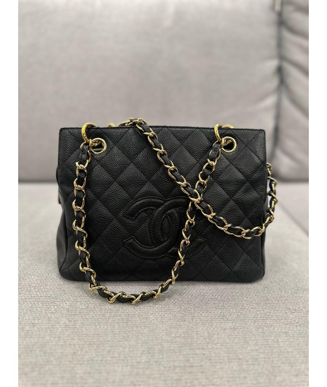 CHANEL Черная кожаная сумка с короткими ручками, фото 7