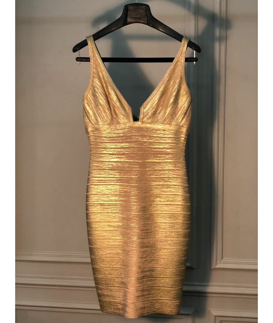 HERVE LEGER Золотое вечернее платье, фото 5