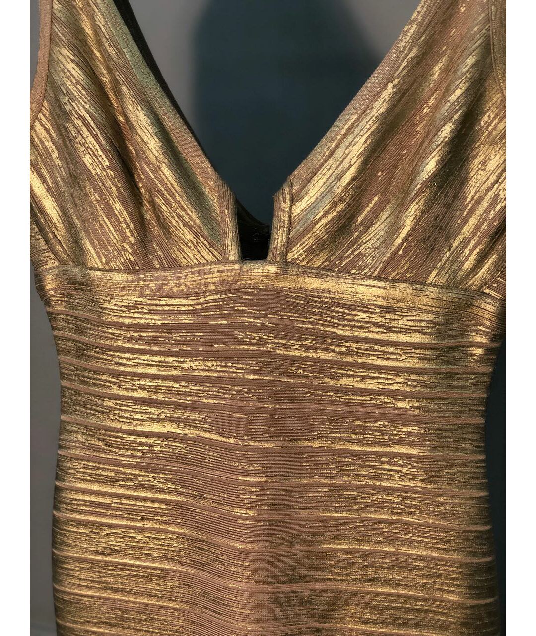 HERVE LEGER Золотое вечернее платье, фото 4