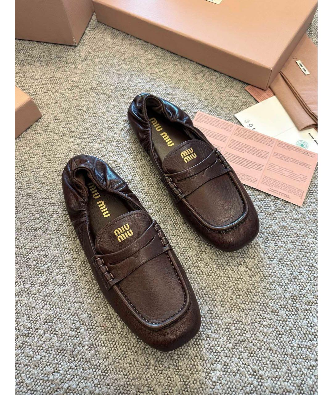 MIU MIU Коричневые кожаные туфли, фото 5