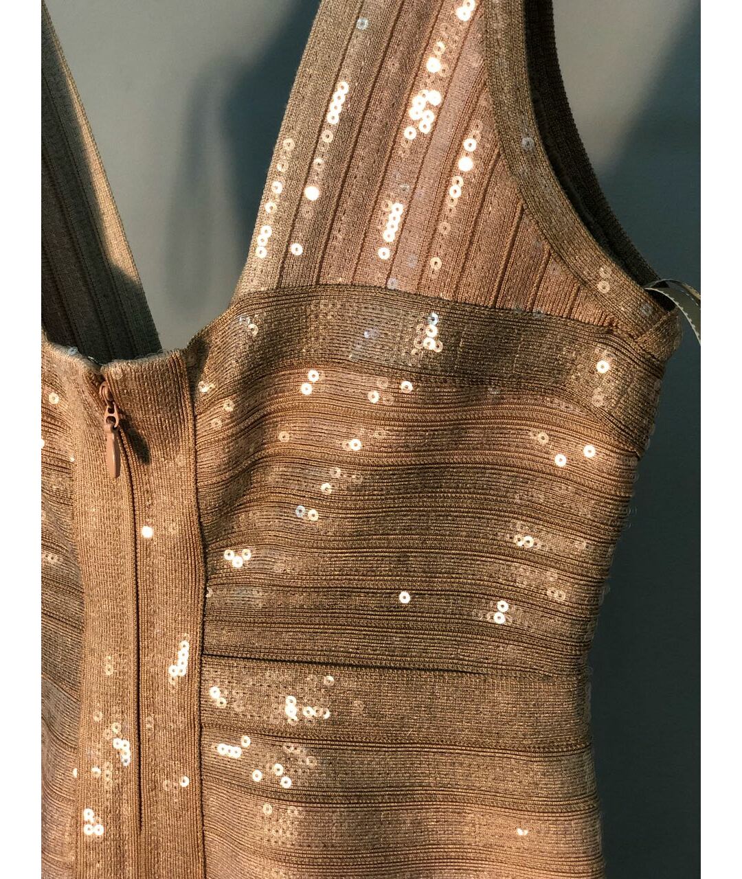 HERVE LEGER Бежевое вечернее платье, фото 2