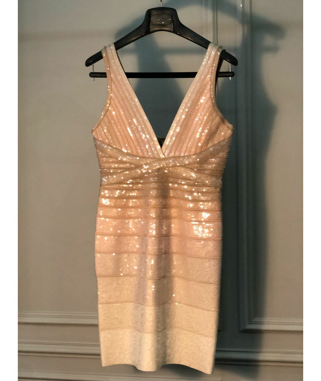 HERVE LEGER Бежевое вечернее платье, фото 8