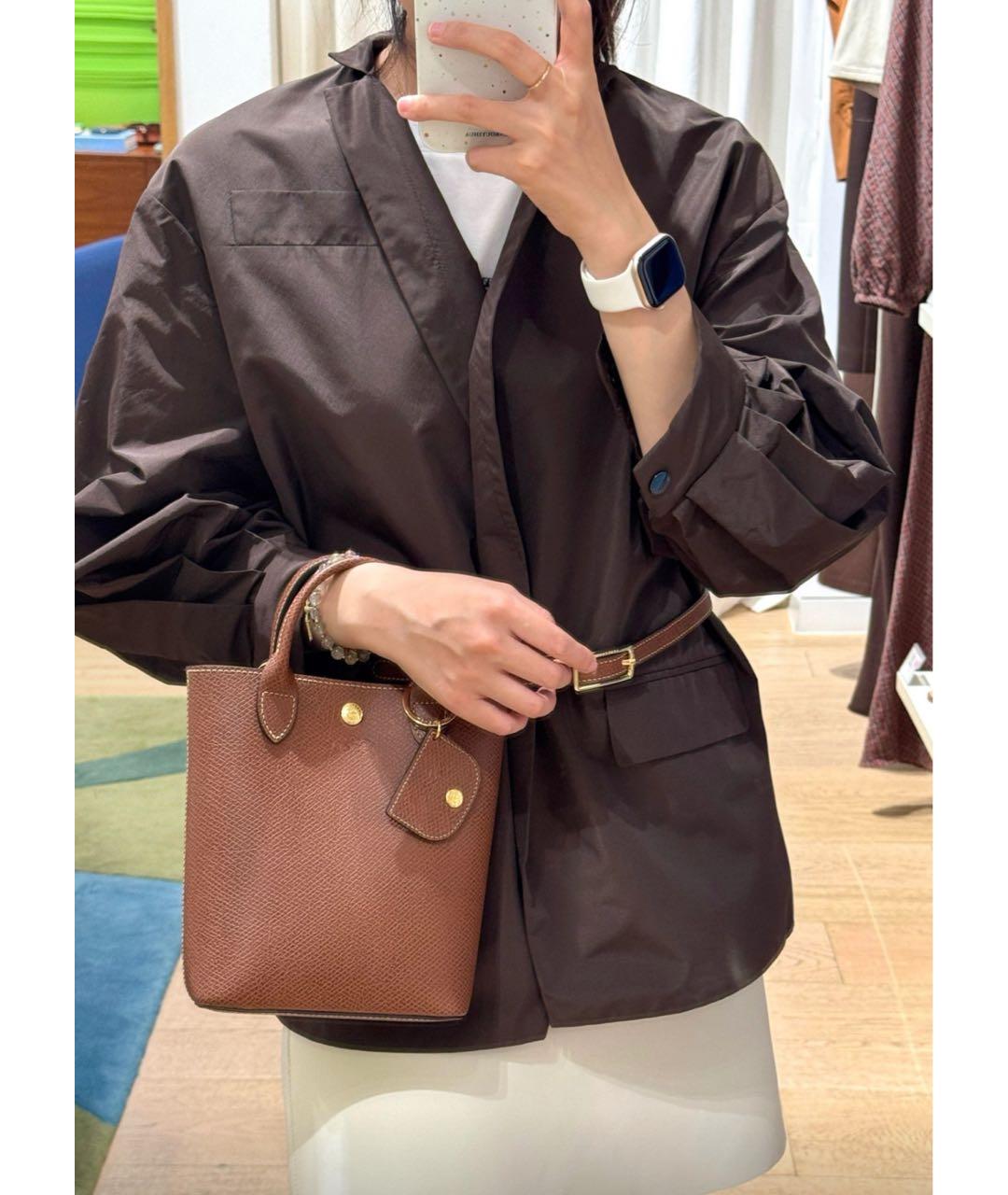 LONGCHAMP Коричневая кожаная сумка с короткими ручками, фото 7