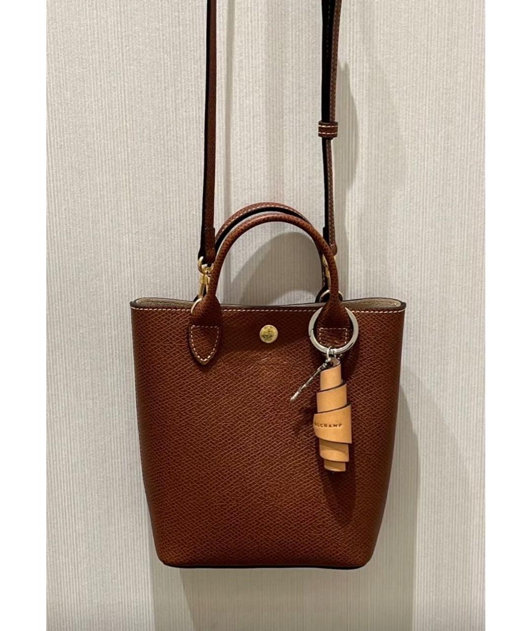 LONGCHAMP Коричневая кожаная сумка с короткими ручками, фото 6