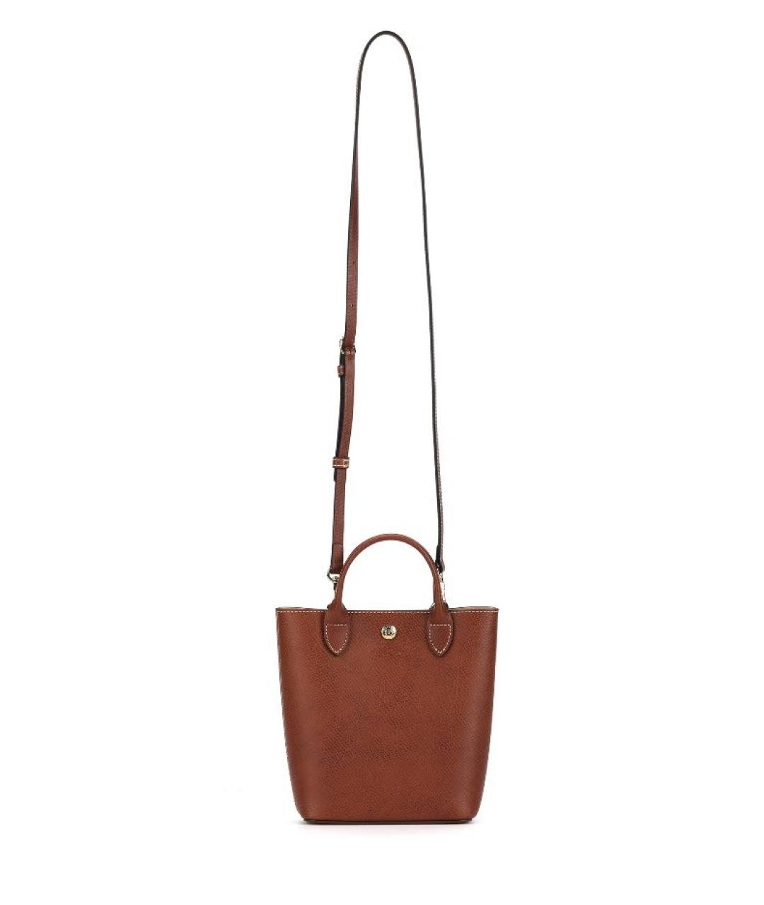 LONGCHAMP Коричневая кожаная сумка с короткими ручками, фото 1