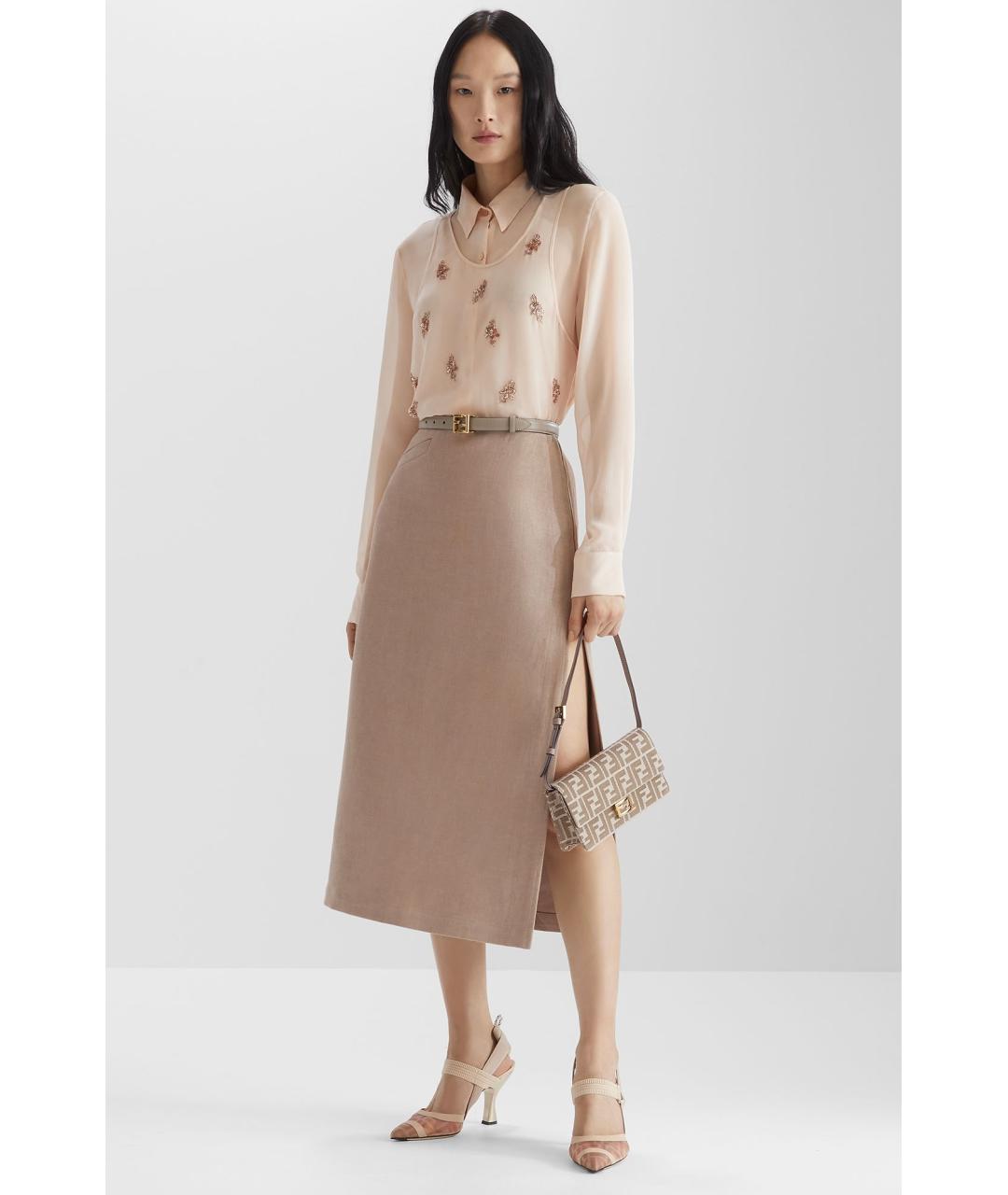 FENDI Бежевая юбка миди, фото 2