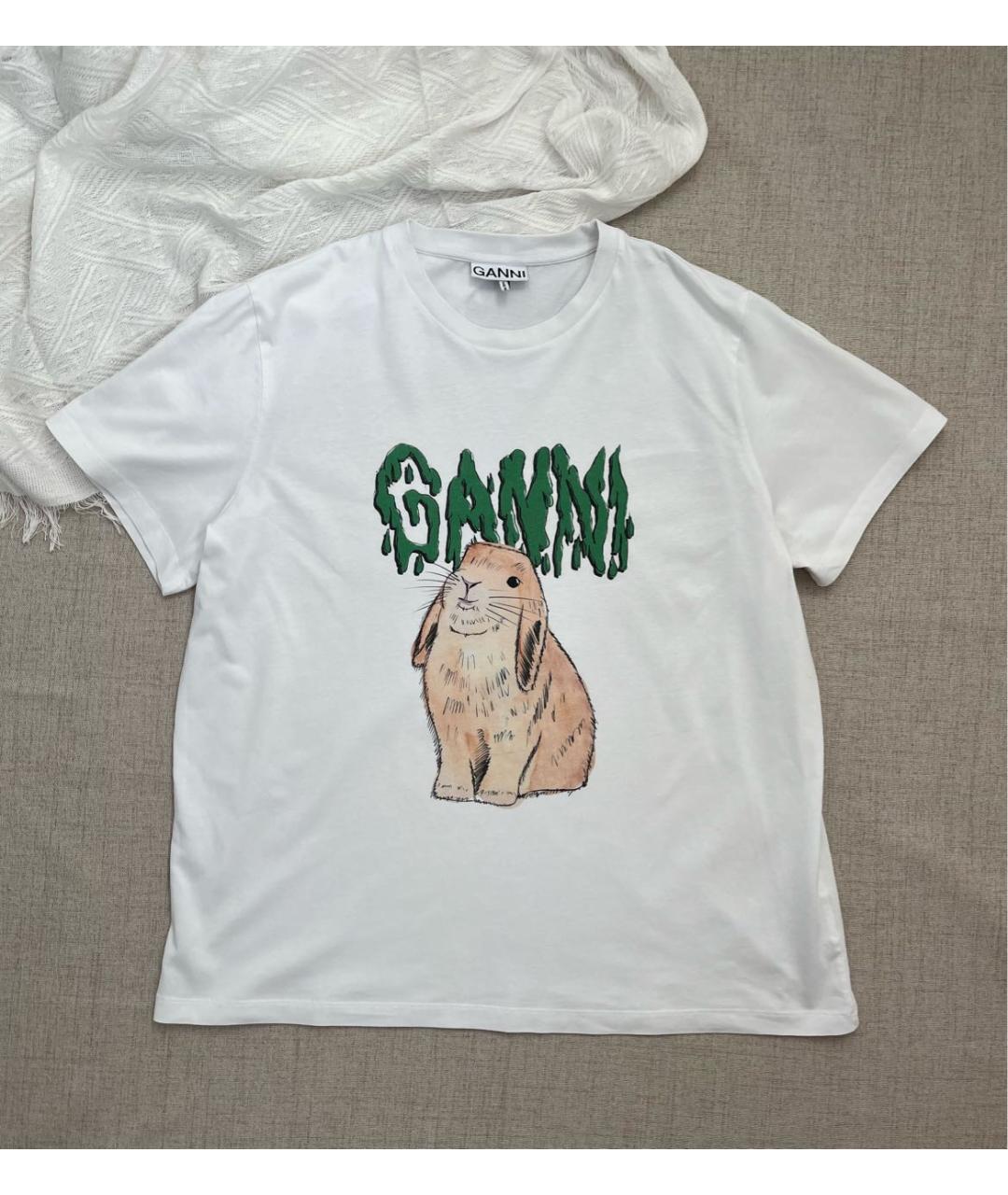 GANNI Белая хлопковая футболка, фото 8