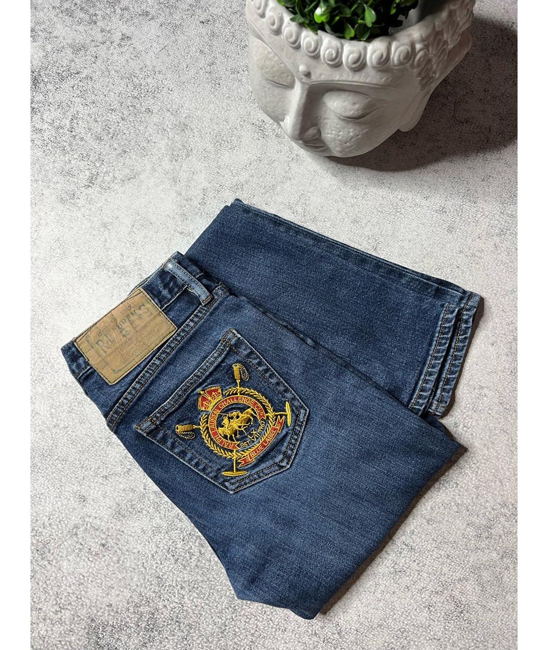 RALPH LAUREN Темно-синие хлопко-эластановые джинсы слим, фото 5