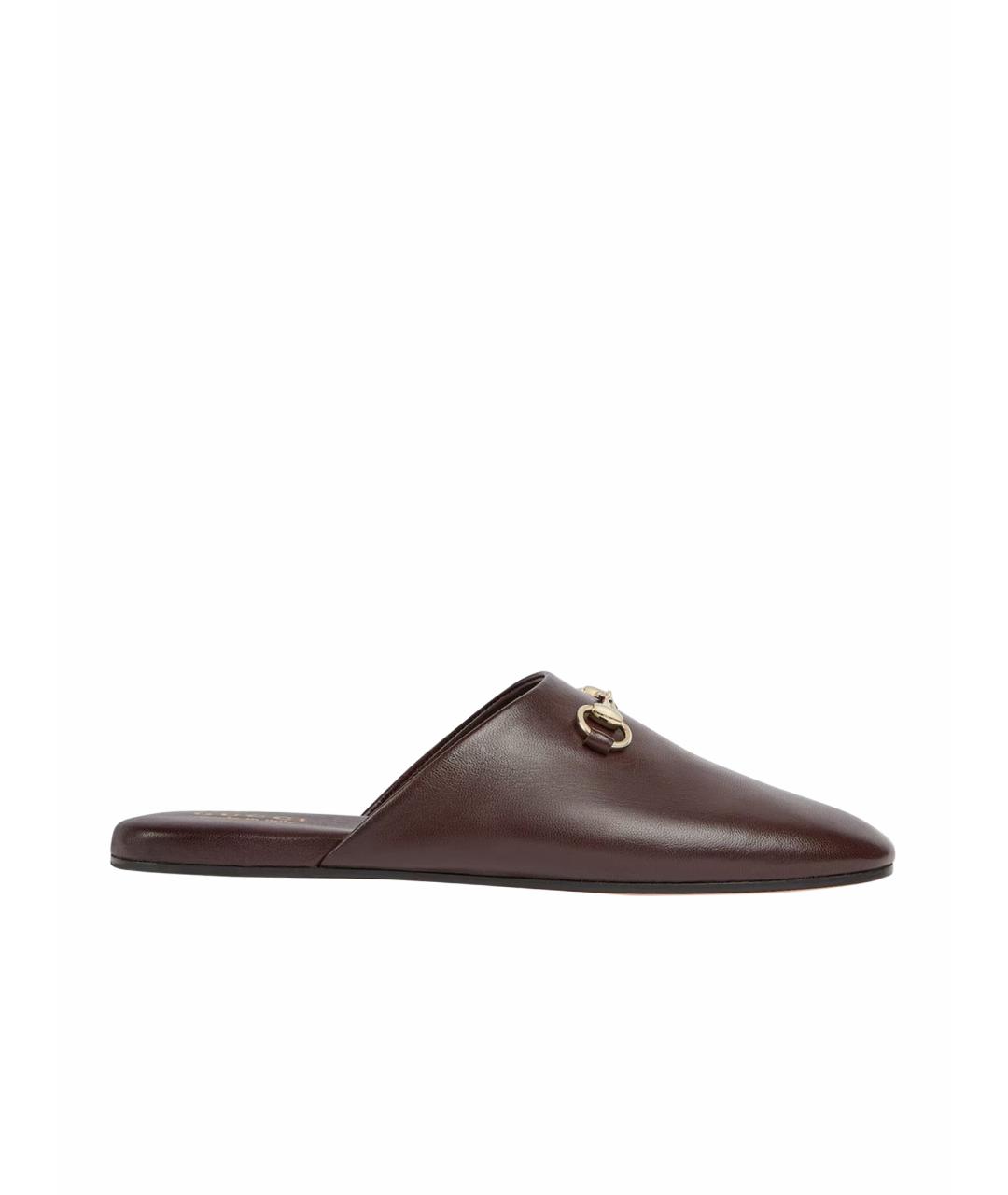 GUCCI Коричневые кожаные мюли, фото 1