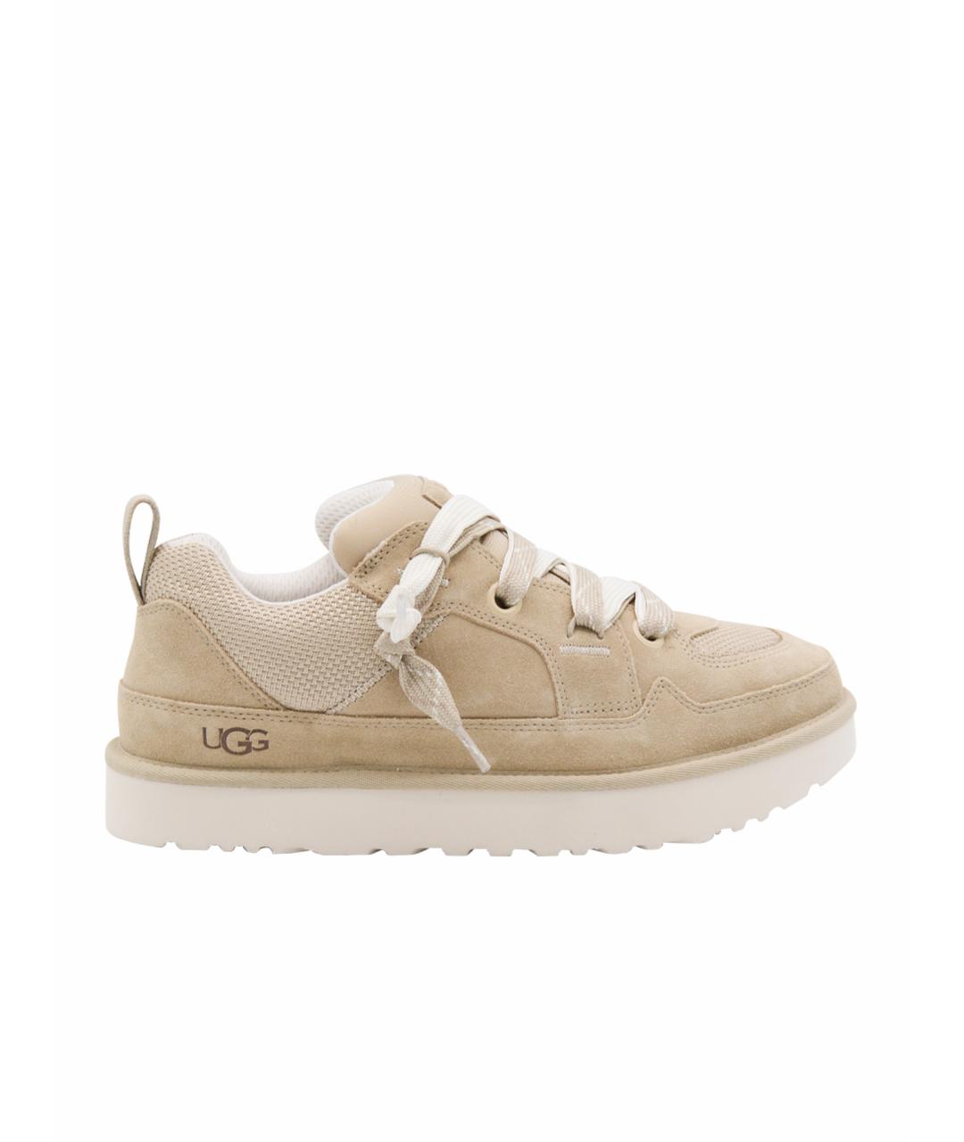 UGG AUSTRALIA Бежевые кожаные низкие кроссовки / кеды, фото 1