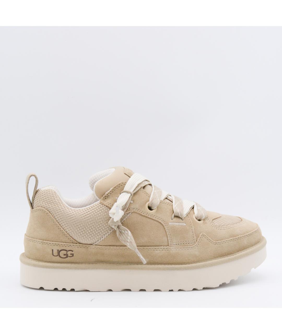 UGG AUSTRALIA Бежевые кожаные низкие кроссовки / кеды, фото 3