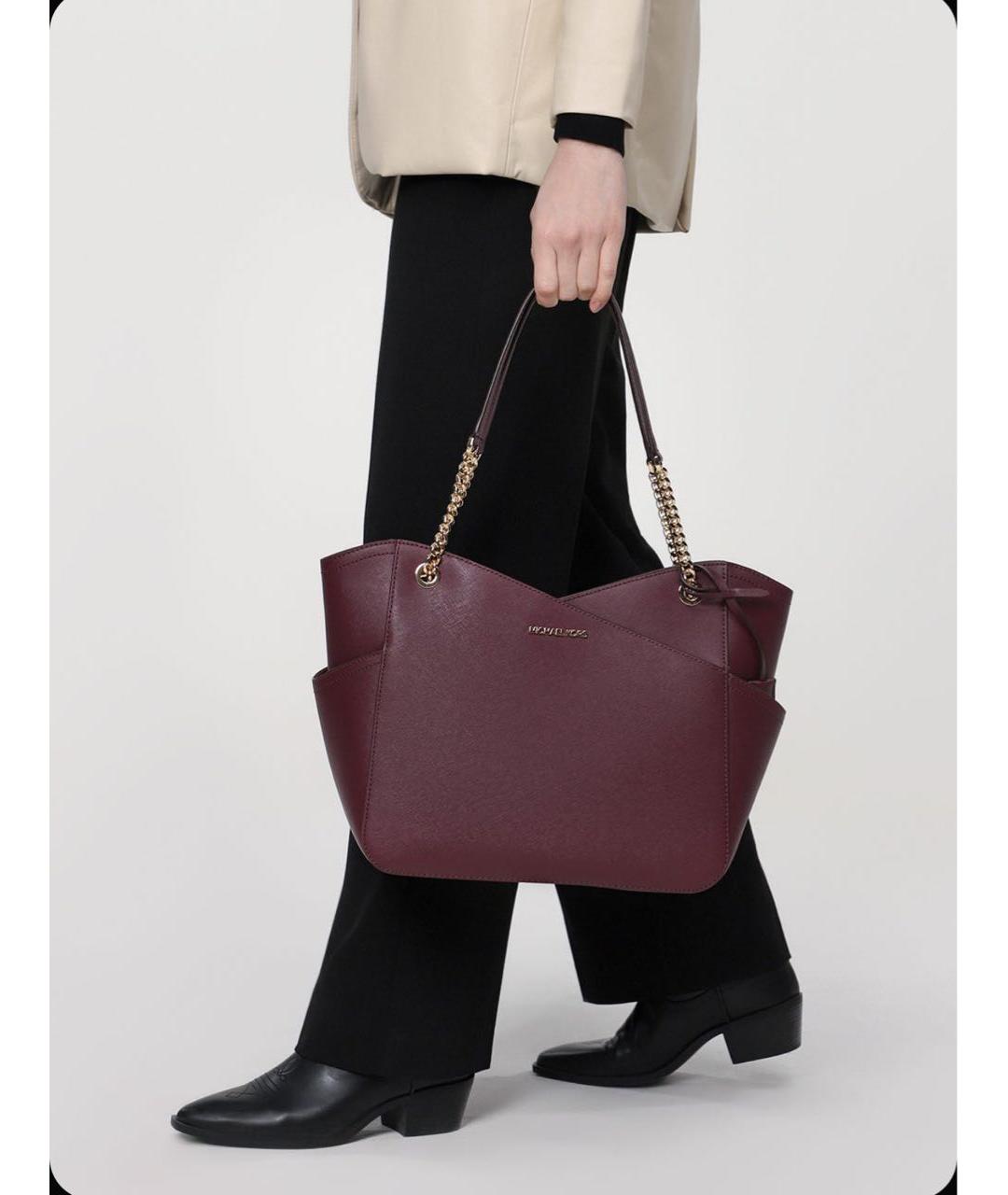 MICHAEL KORS Бордовая кожаная сумка тоут, фото 8