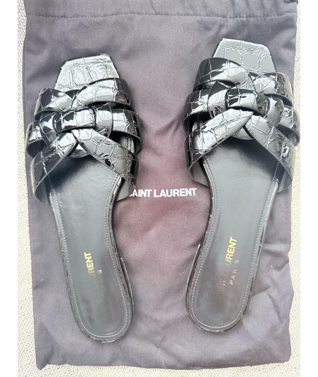 SAINT LAURENT Черные сандалии из лакированной кожи, фото 3