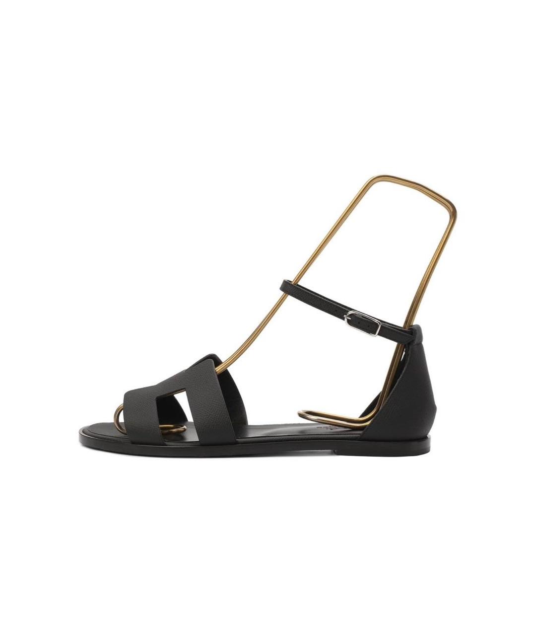 HERMES Черные кожаные сандалии, фото 2