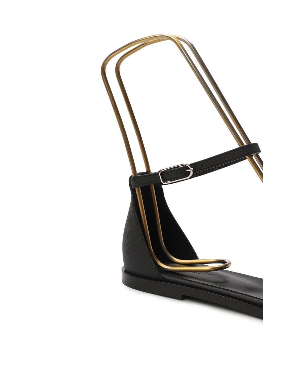 HERMES Черные кожаные сандалии, фото 7