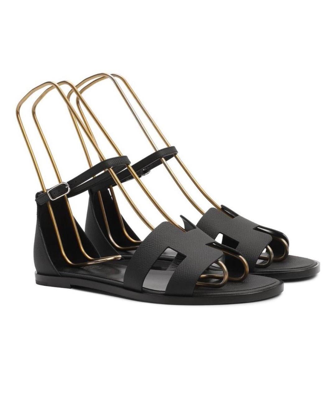 HERMES Черные кожаные сандалии, фото 9