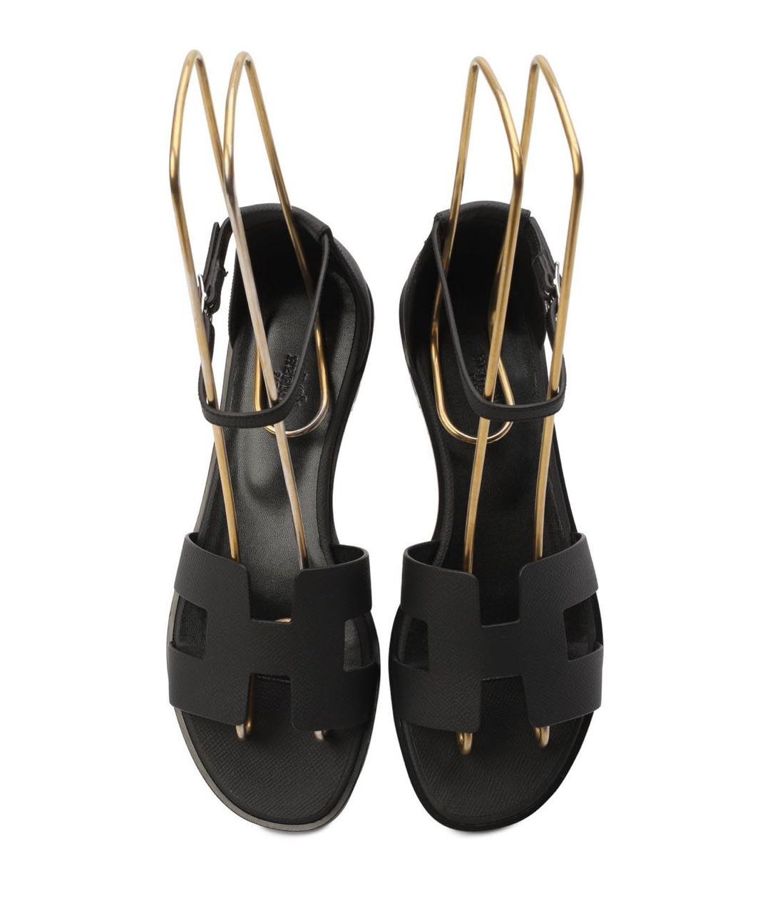 HERMES Черные кожаные сандалии, фото 3