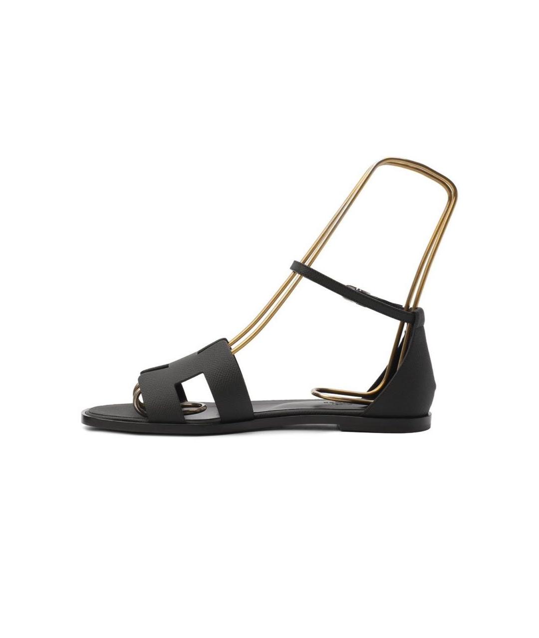 HERMES Черные кожаные сандалии, фото 6
