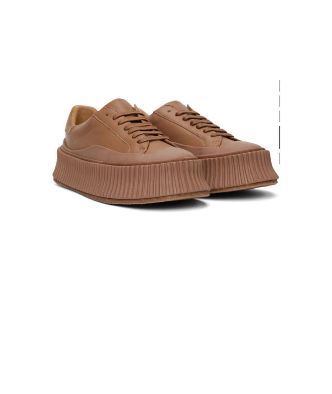 JIL SANDER Коричневые кожаные низкие кроссовки / кеды, фото 2