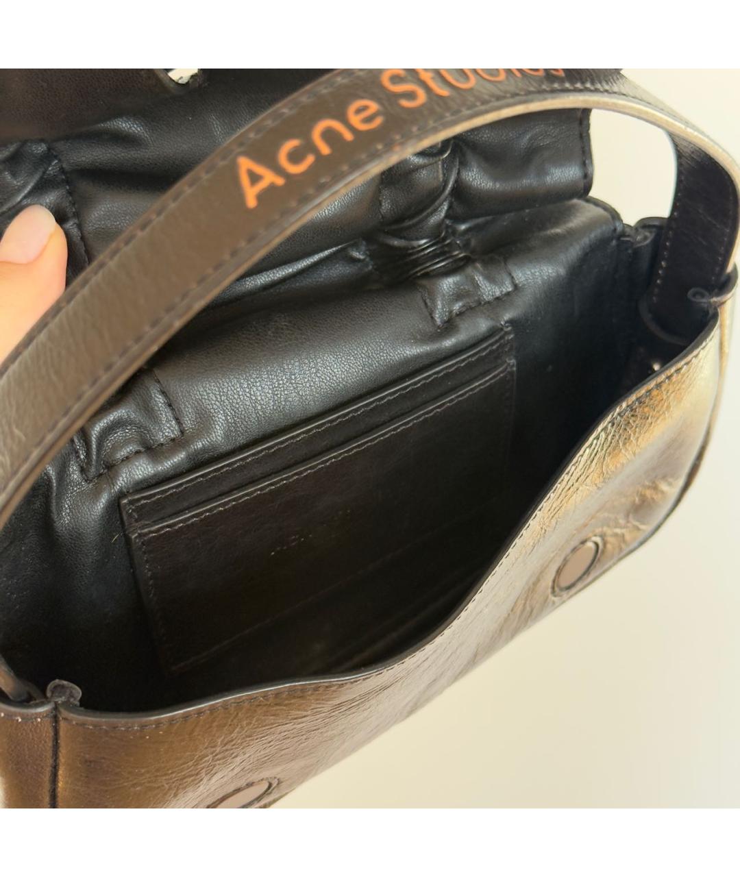 ACNE STUDIOS Коричневая кожаная сумка с короткими ручками, фото 4
