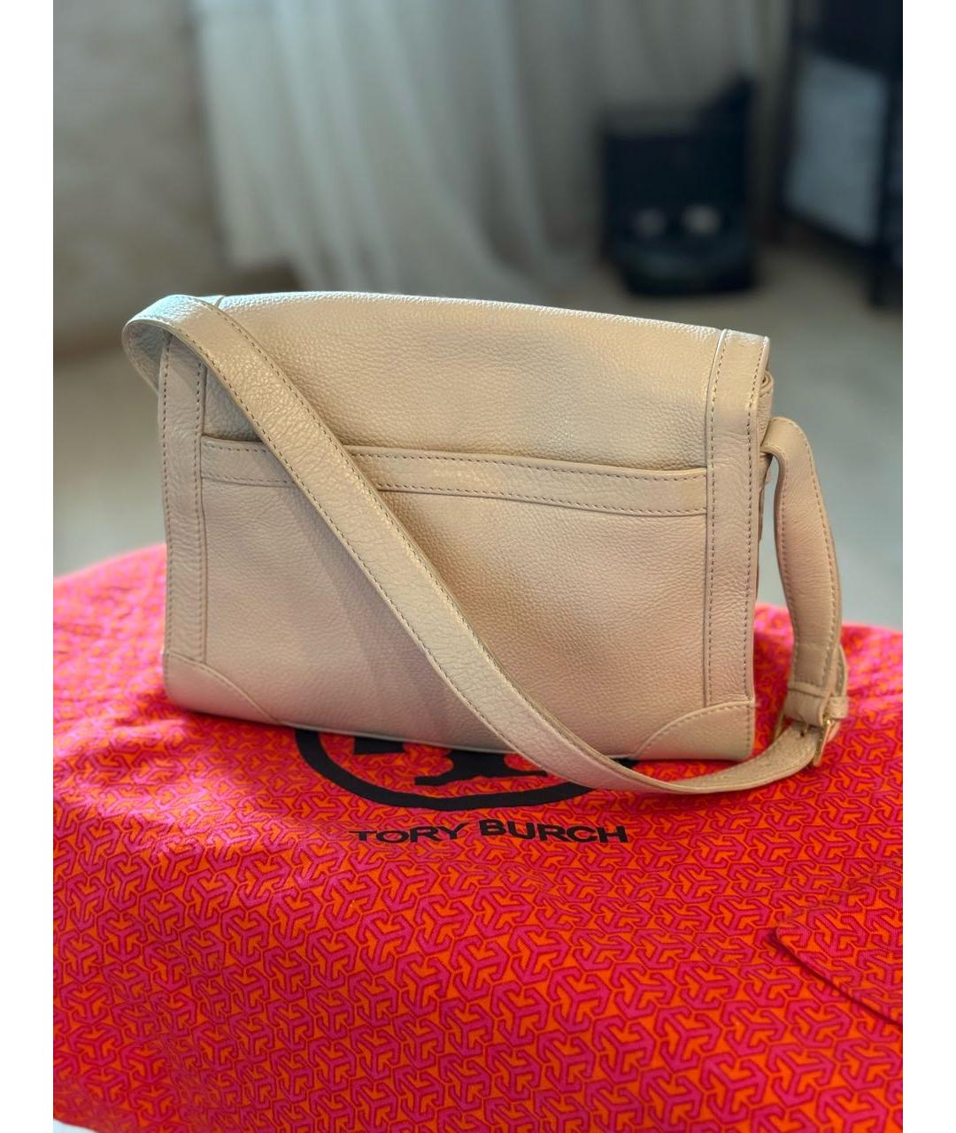 TORY BURCH Бежевая кожаная сумка с короткими ручками, фото 3