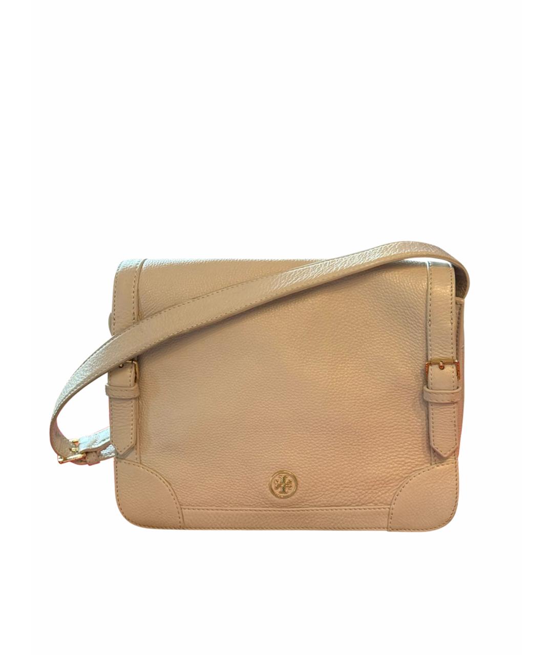 TORY BURCH Бежевая кожаная сумка с короткими ручками, фото 8