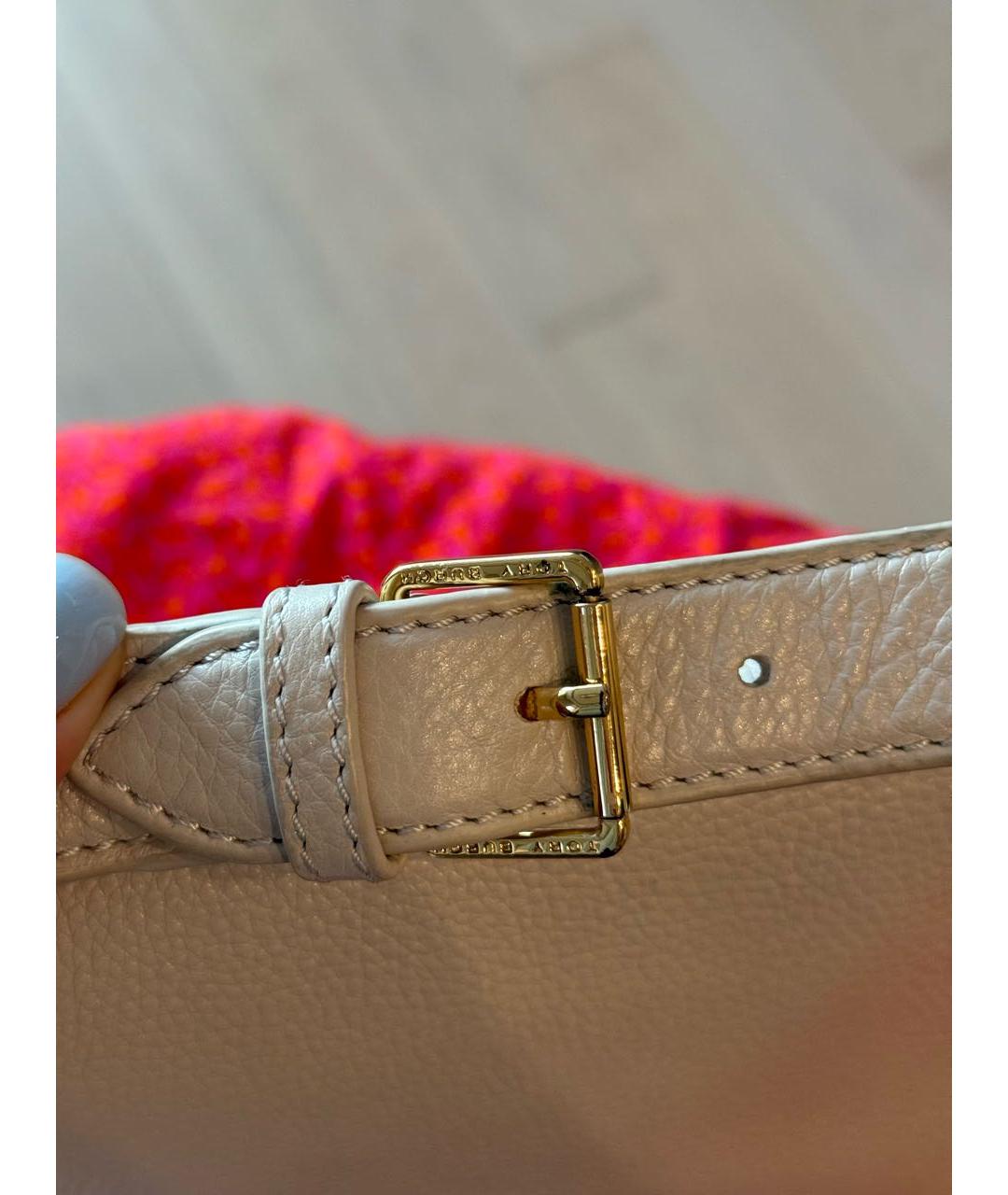 TORY BURCH Бежевая кожаная сумка с короткими ручками, фото 7