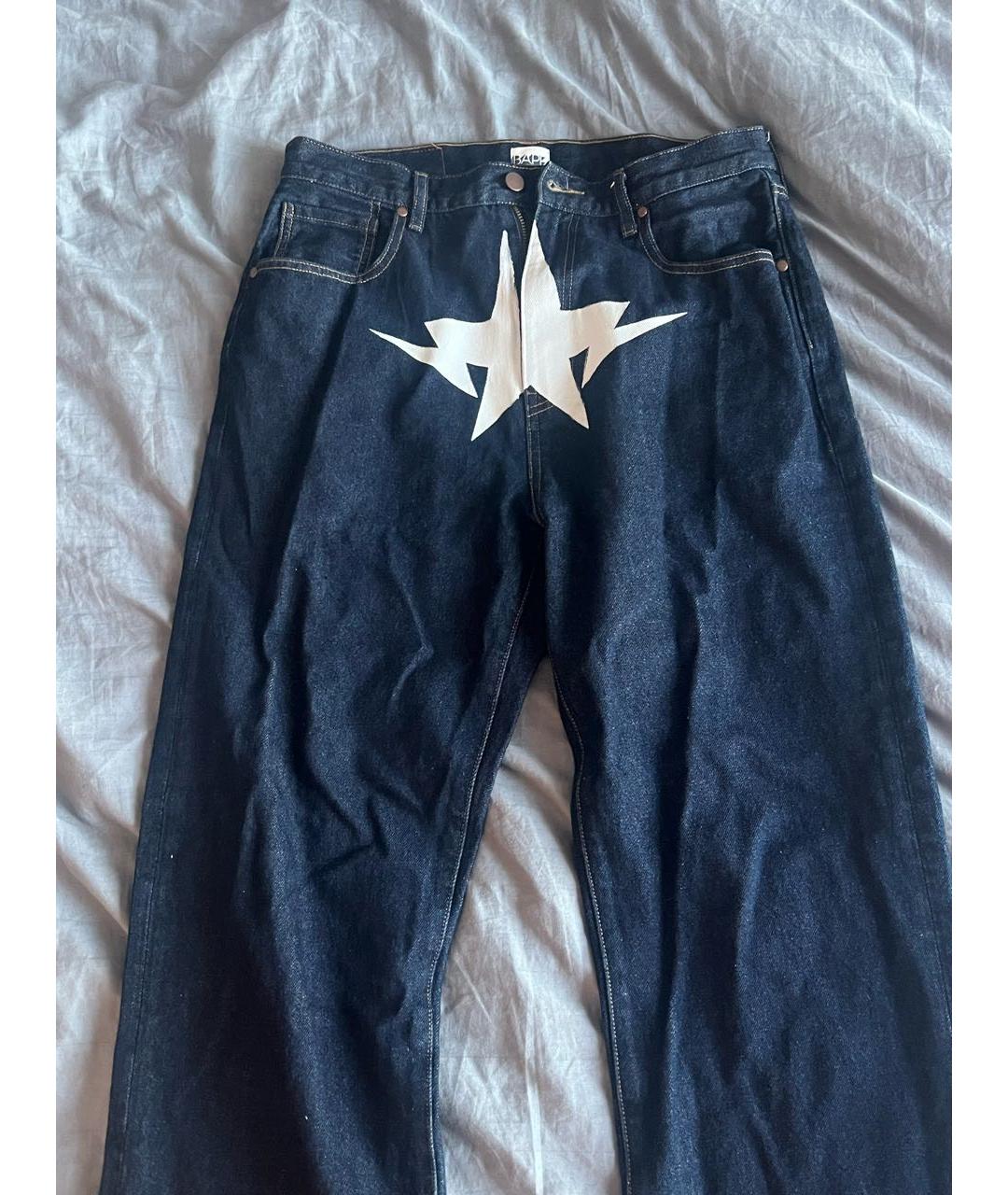 A BATHING APE Темно-синие хлопковые прямые джинсы, фото 3