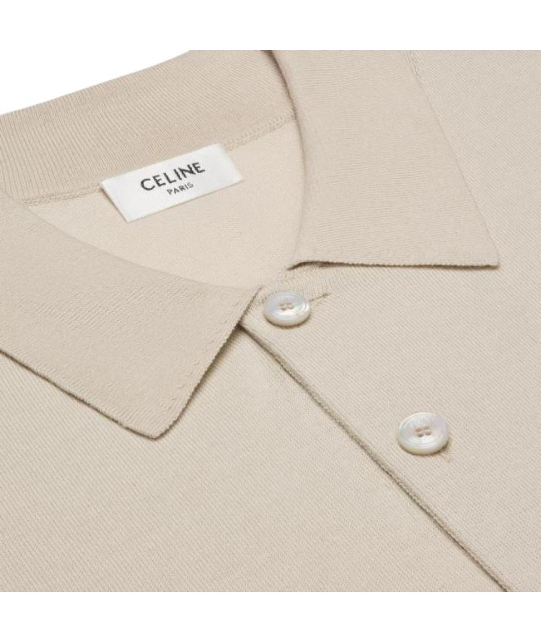 CELINE Бежевое хлопковое поло с коротким рукавом, фото 4
