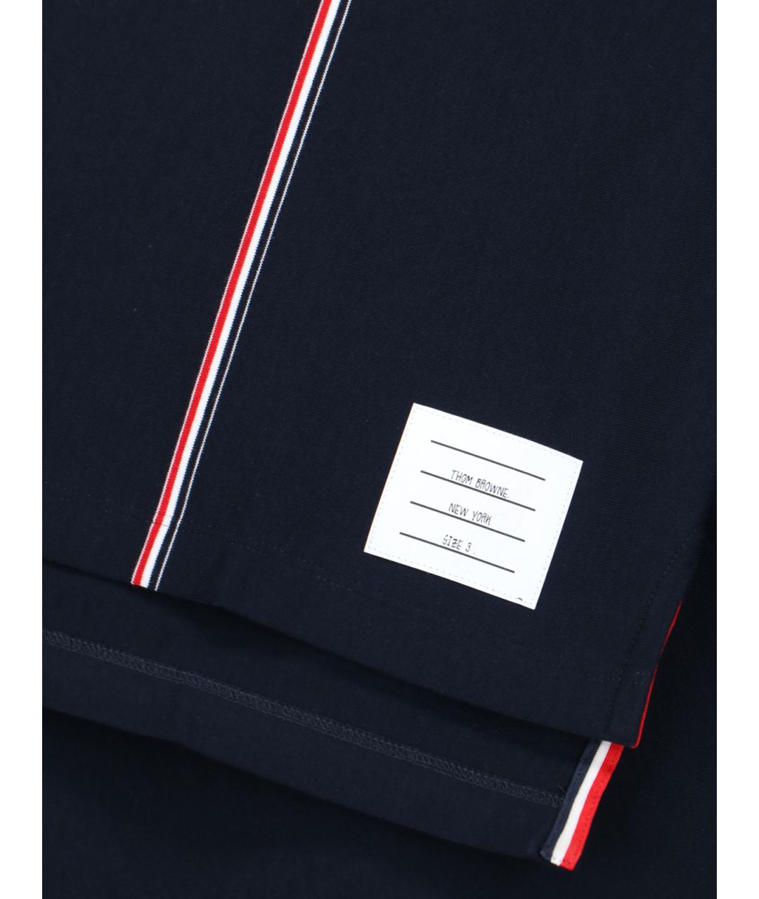 THOM BROWNE Синяя хлопковая футболка, фото 4