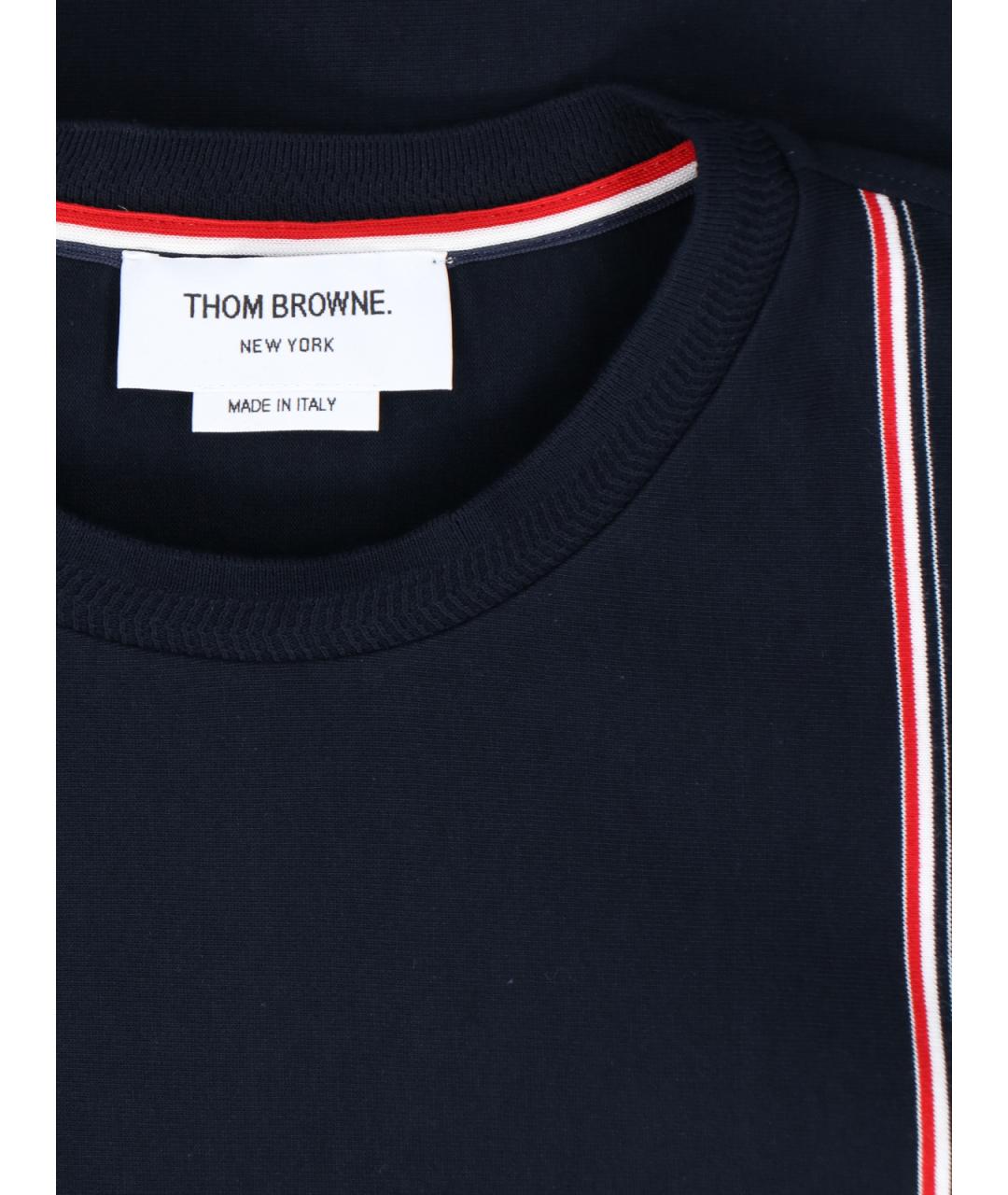 THOM BROWNE Синяя хлопковая футболка, фото 5