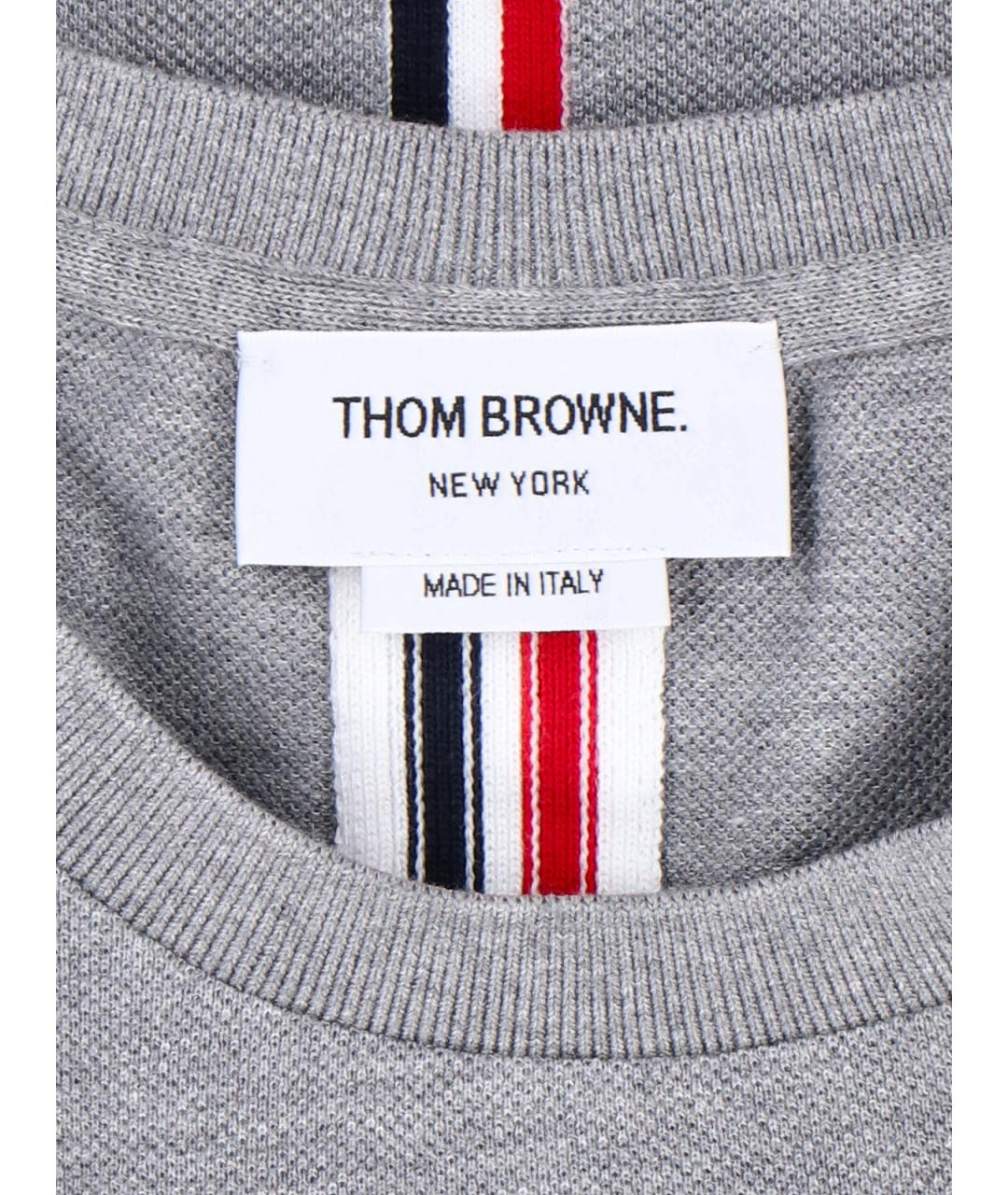 THOM BROWNE Серая хлопковая футболка, фото 5