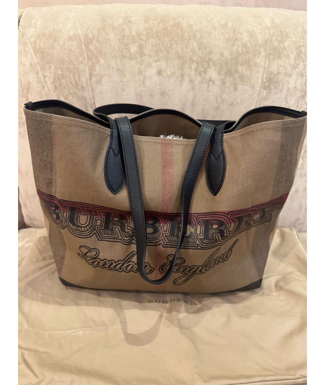 BURBERRY Коричневая тканевая сумка тоут, фото 6