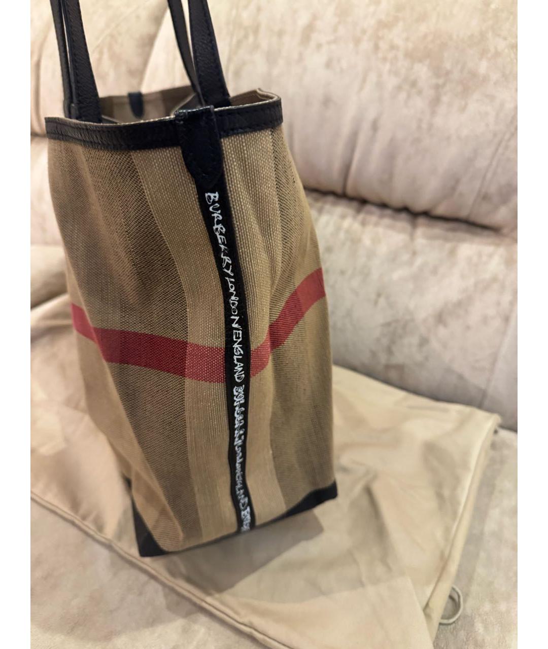 BURBERRY Коричневая тканевая сумка тоут, фото 4