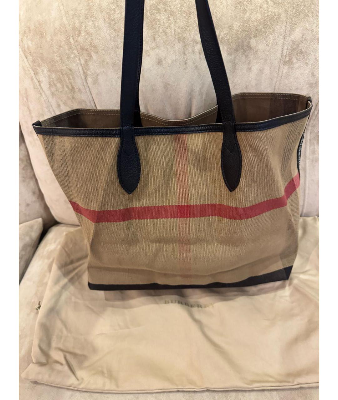 BURBERRY Коричневая тканевая сумка тоут, фото 2