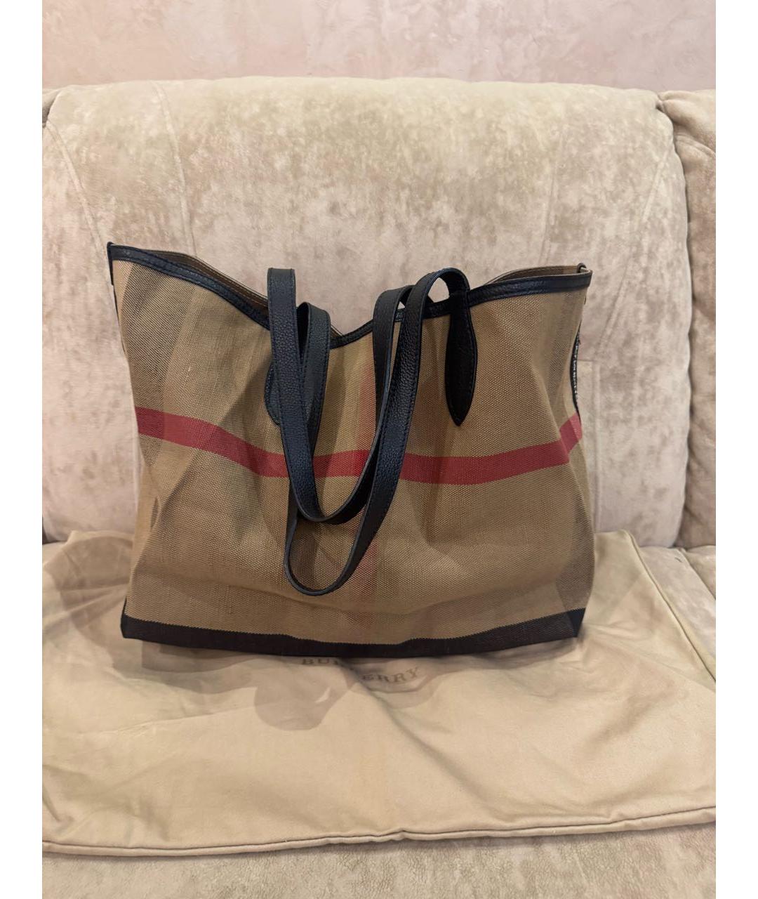 BURBERRY Коричневая тканевая сумка тоут, фото 9