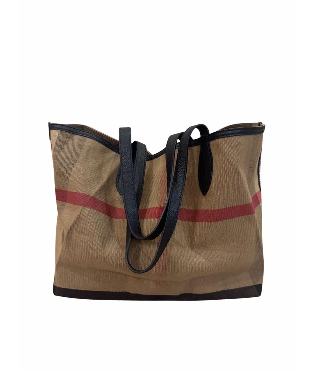 BURBERRY Коричневая тканевая сумка тоут, фото 1