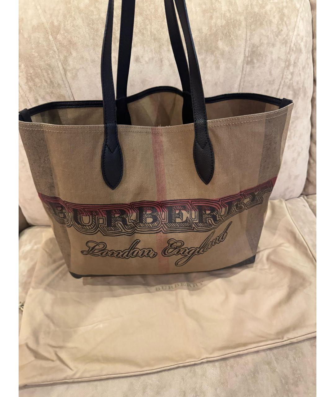 BURBERRY Коричневая тканевая сумка тоут, фото 5
