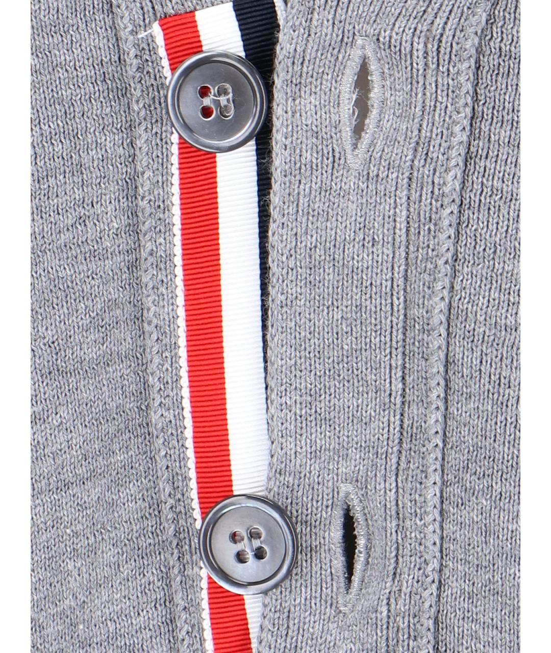 THOM BROWNE Серый хлопковый кардиган, фото 4