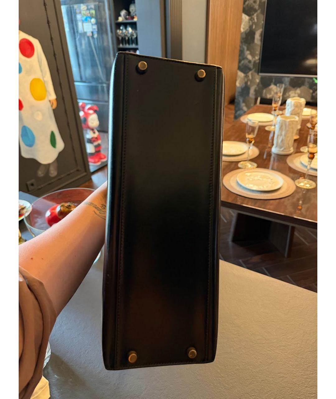 HERMES Черная кожаная сумка с короткими ручками, фото 7