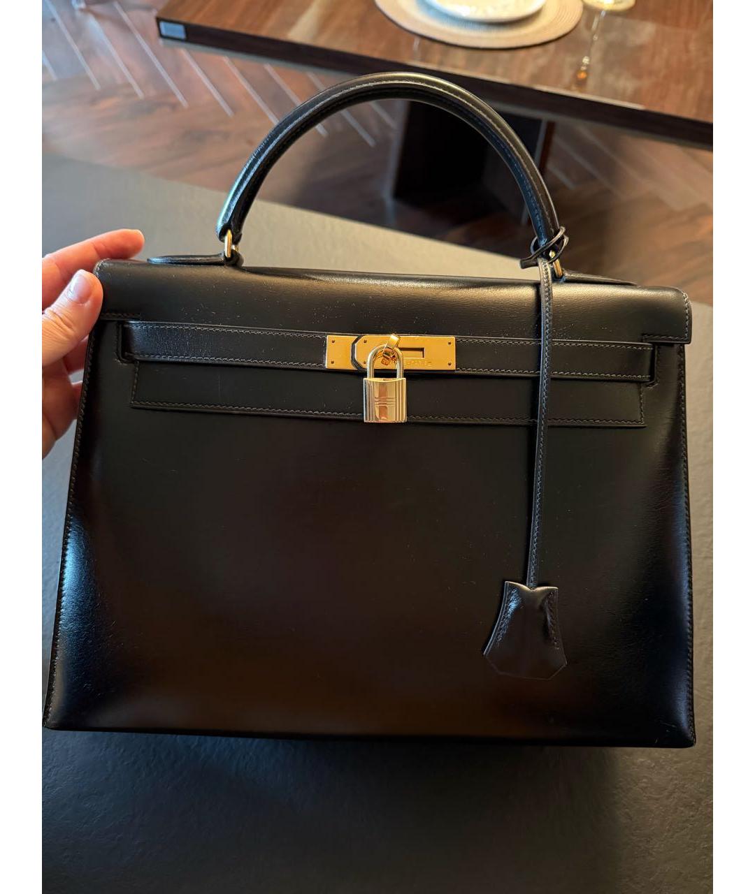 HERMES Черная кожаная сумка с короткими ручками, фото 2