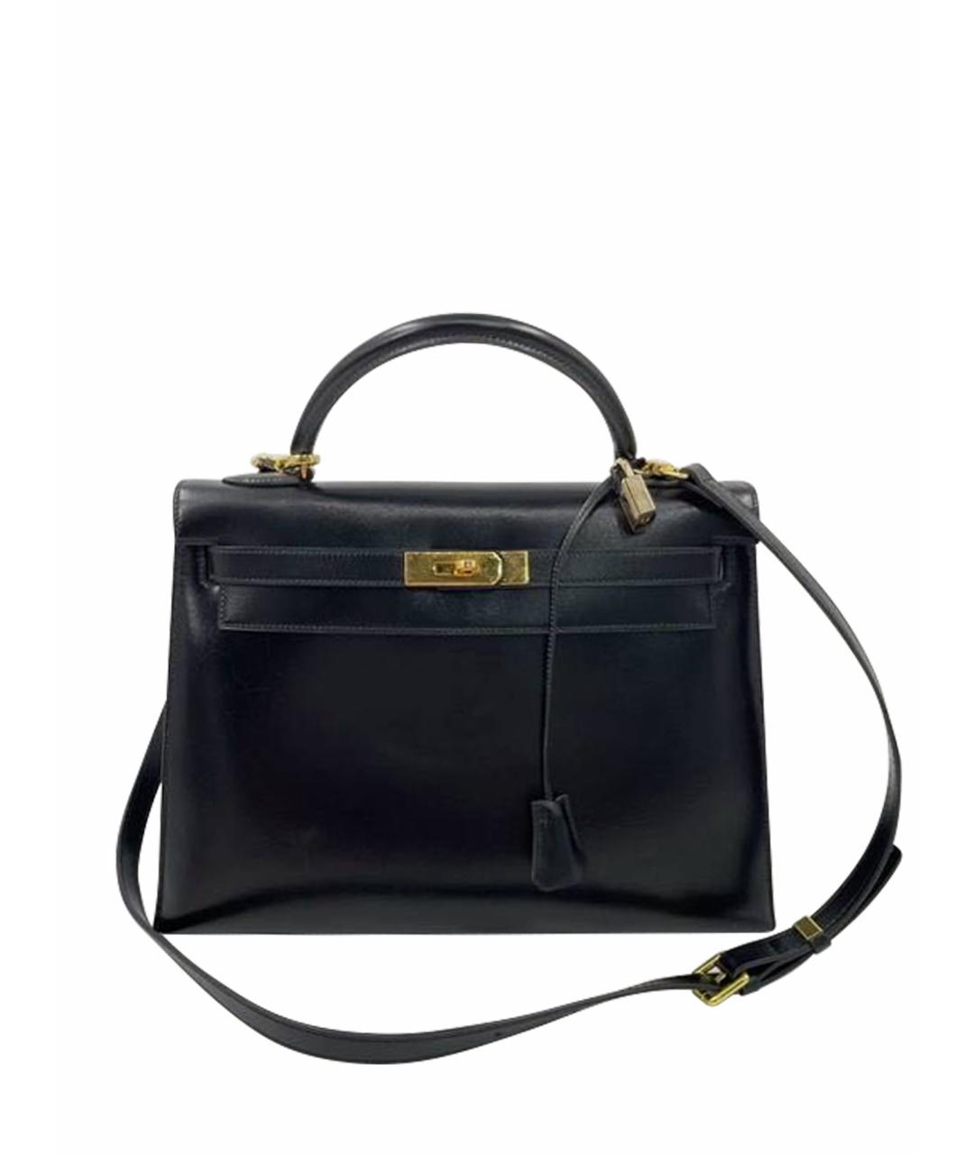 HERMES Черная кожаная сумка с короткими ручками, фото 1
