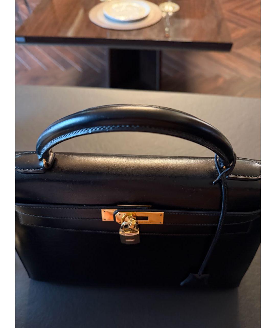 HERMES Черная кожаная сумка с короткими ручками, фото 8