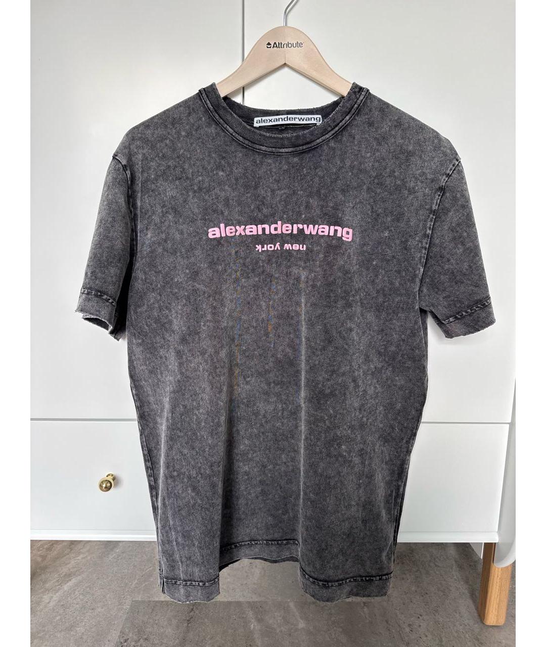 ALEXANDER WANG Серая хлопковая футболка, фото 3